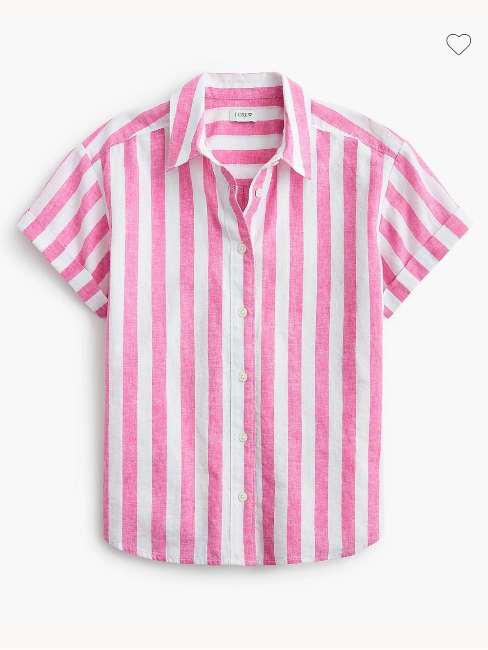 J. Crew Pink and White Vertical Stripe Short-Sleeve Button-Down Shirt